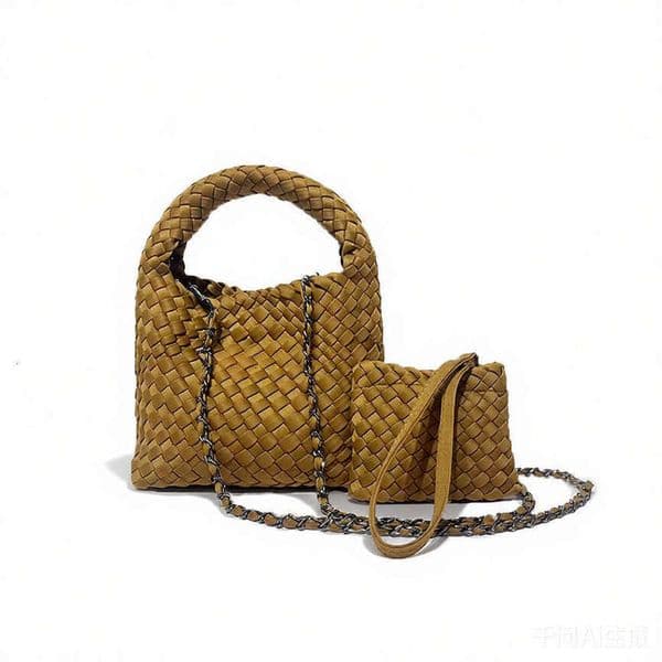 OLOEY Nylon Fabric Woven Basket Bag, Diving Material Large Capacity Mother-Daughter Handheld Chain Crossbody Bag Woven Basket Bag