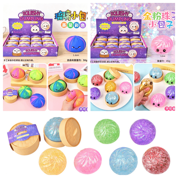 Mini Glitter Dumpling Squishy with Box Dumplings Sensory Squeeze Toy for Stress Relief Random Color BY SEA