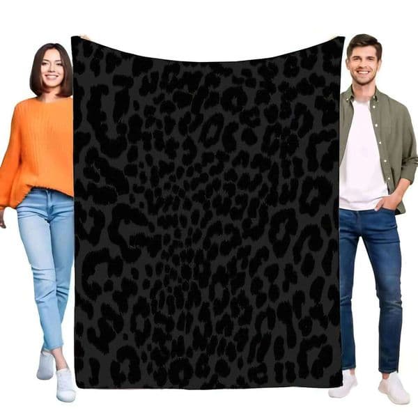 Cozy Black Leopard Print Soft Plush Throw Home Bedroom Living Room, Stylish Lightweight Decorative Blanket for All S J260512