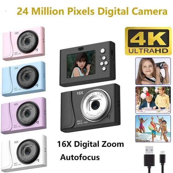 4K Digital Camera Retro CCD 24 Million Pixels Camcorder 16x Zoom Compact Cameras Auto Focus for Kids Adult Beginners Photograph 26L0512