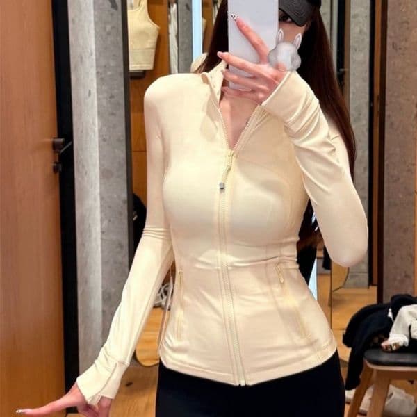 Women's Yoga Outfit short set version Black and Gold Jacket Nude Solid Color Long Sleeves Jacket Shaping Waist Fitness Sportswear