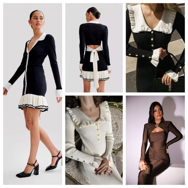 Tossy Ruffled Bow Knit Mini Dress Women's Summer Backless Contrast Cardigan Lace-Up Elegant Dress Female Knitwear Bandage Dress
