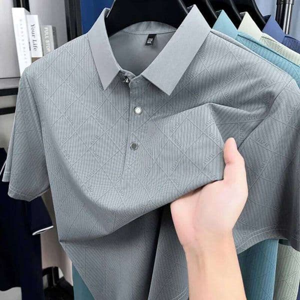 BROWON Brand 2025 Summer Shirt for Man Short Sleeve Square Texture Solid Color Comfortable Mens Polo Tops Tees 26L0512