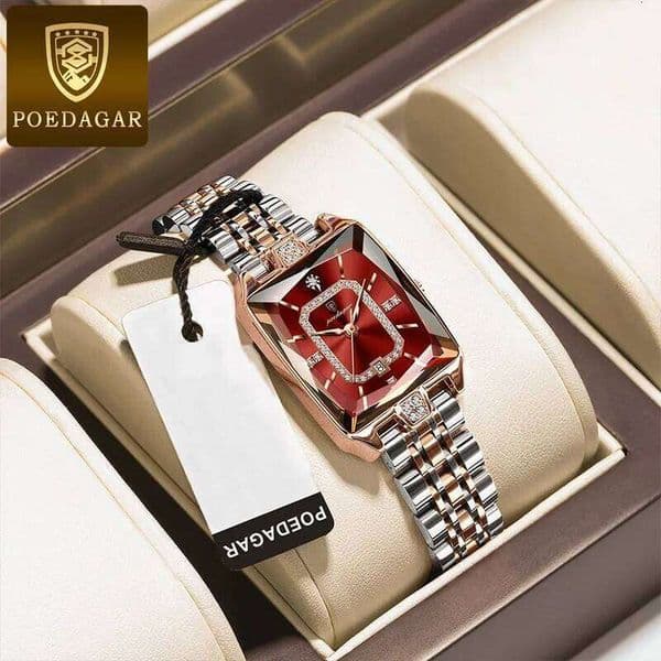 POEDAGAR Top luxury watch, waterproof stainless steel calendar, elegant and fashionable women's quartz square watch 26Y0512