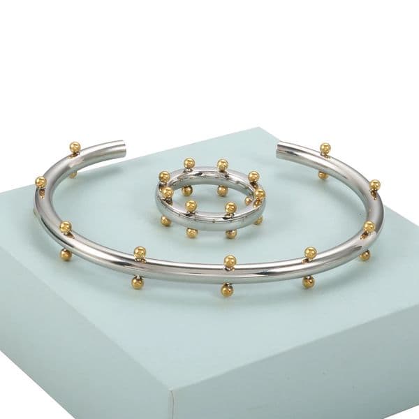 y Jewelry Set Stainless Steel Bangle Bracelet Finger Ring Hoop Earrings With Mini Balls For Women Men Fashion Gifts 260512