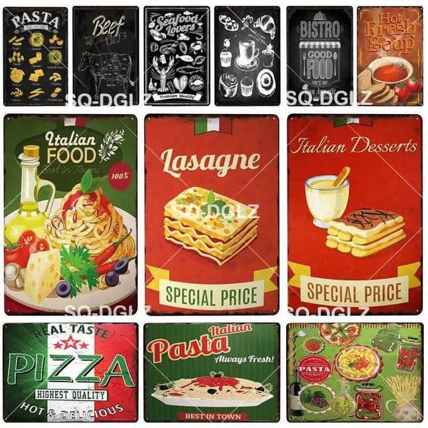 Italian Food Tin Sign Metal Sign Vintage Restaurant Decoration Home Decor Wall Sticker Pub Painting Poster Gift T260512