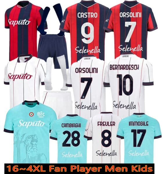 2026 Bologna ORSOLINI CAMBIAGHI NDOYE DALLINGA CASTRO Soccer Jerseys MORO 6 2027 AEBISCHER AEBISCHER MORO FREULER FERGUSON FABBIAN Men Kids Kit