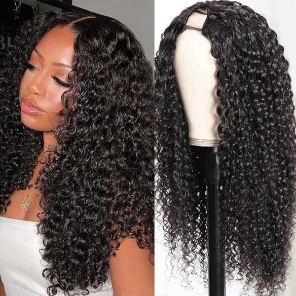 U Part Wigs Deep Wave Human Hair Machine Made Deep Wave for Women Brazilian U Part Human Hair Wigs 180 Density Natural Color C260521