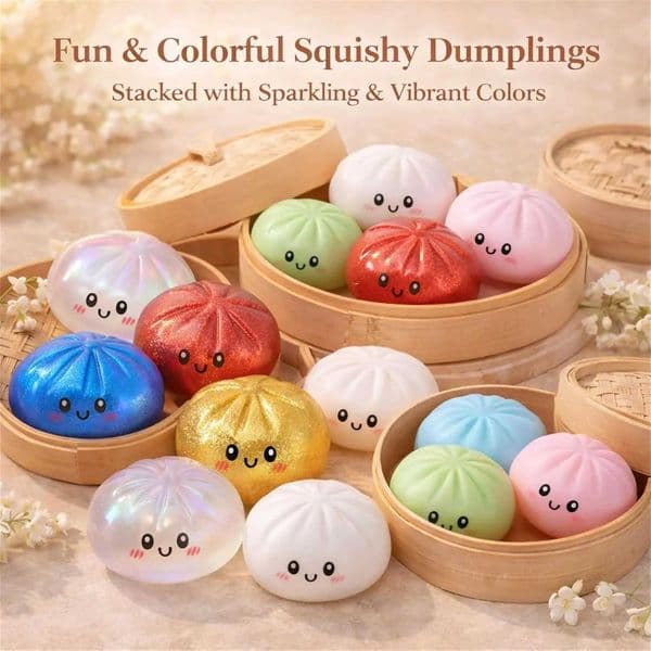 Glitter Dumpling Squishy Stress Relief Squeeze Toy With Steamer Box Kids Fidget Party Favor Gift Z260512