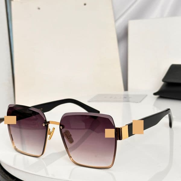 Luxury Rimless Square Sunglasses Women, Gold Metal & Acetate Temple Gradient UV400 Shades Trendy Oversized Rimless Sunglasses