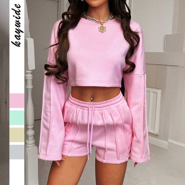Casual Long-Sleeve Sweatshirt Yoga Shorts Set Womens Clothing 2025 Fall/Winter L260512