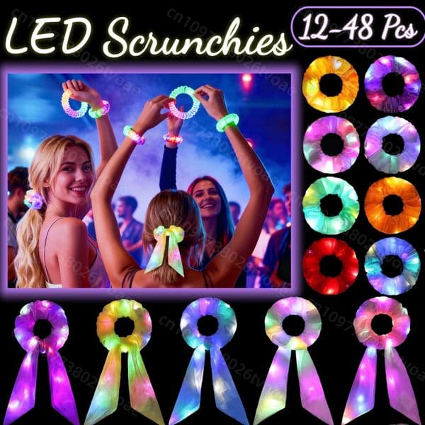 1248Pcs LED Scrunchies Light Up Bulk Glow Scrunchie Neon Hair Accessories for Women Girls Party 260512