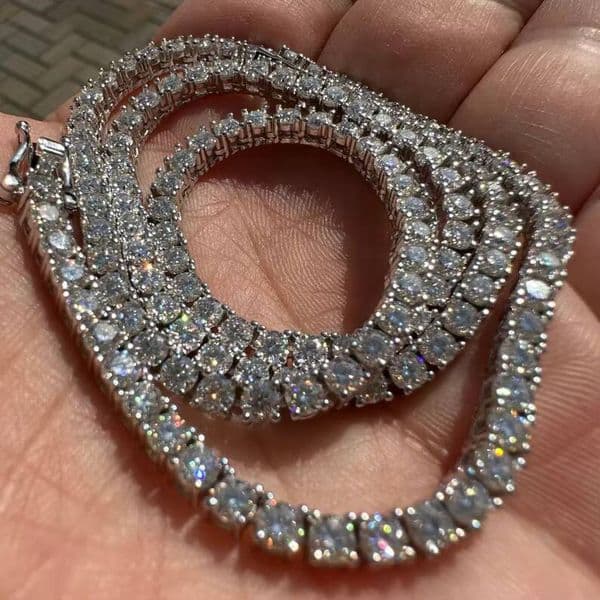 Hight Quality VVS Iced Out 3/4mm Tennis Necklace 925 Sterling Silver Hiphop Moissanite Tennis Chain
