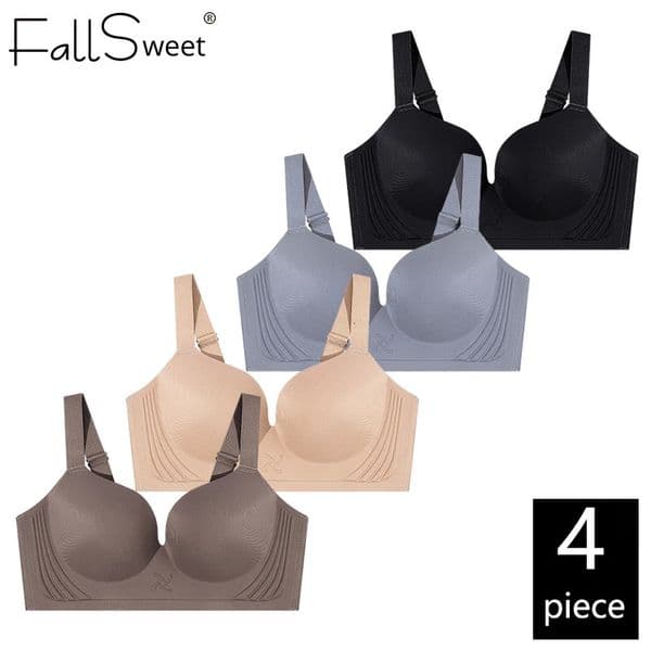 FallSweet 4PCS Wireless Plus Size Push Up Bra for Women Full Coverage With Large Breasts Small Lingerie 260512
