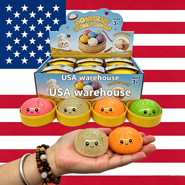 Fun Anxiety Relief glitter squeeze decompression Bao Bun Dumpling Stress Balls Relief Fidget Sensory toys with Steamer Box
