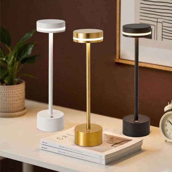 Simple LED Rechargeable Touch Metal Table Lamp Three Colors Bedside Creative Ambient Bar Outdoor Decoration Night Light S260508 018