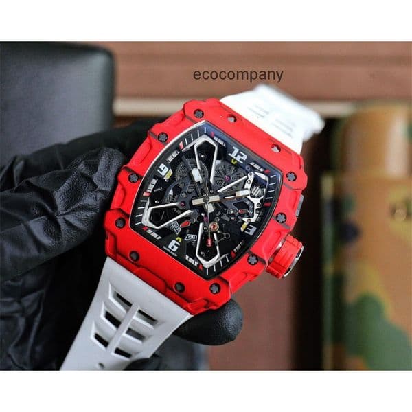 Top quality r m watch 35-03 67-02 61-01 mens watch super clone watches tourbillon mechanical movement carbon TPT sapphire crystal glass 43mm with box 6SUJ