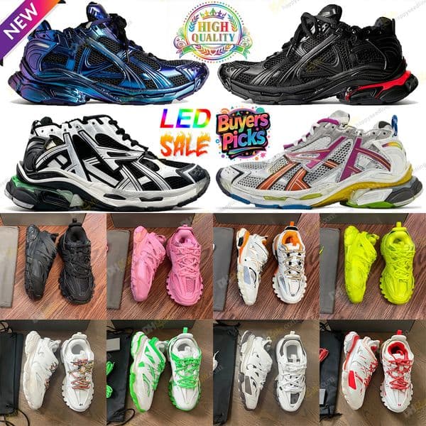 with box Top Quality New 7.0 7.5 LED Black White Runner Track 3.0 Black Runner Men Women Grey Blue Orange Beige Black Pink Nylon Printed Platform Trainer Sneakers size 36-46