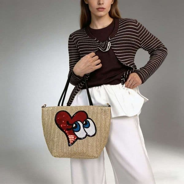 Tote Shoulder Bags Cross-Border Exclusive Women's Fashion Casual Woven Versatile Handbag, Simple Sequin Patchwork Shoulder Bag Cross Body