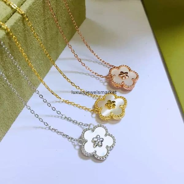 Van cleeff high-end version 18K gold-plated plum blossom natural mother-of-pearl five-petal flower collarbone necklace live broadcast