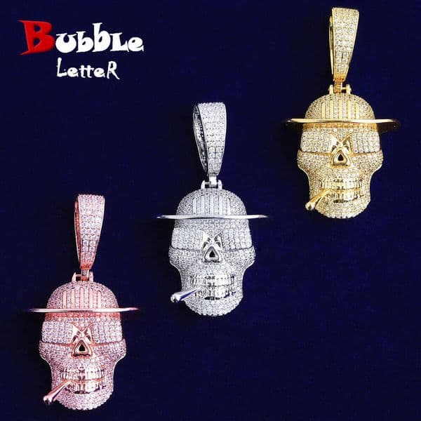 Cross-border supply European and American hip-hop smoking skull necklace pendant for men, genuine copper cubic zirconia high-end jewelry