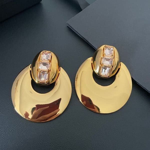 New Designed women fashion earring Geometric pattern design crystal exaggerated ear clip 18K Gold plated Coin Ear studs Designer Jewelry
