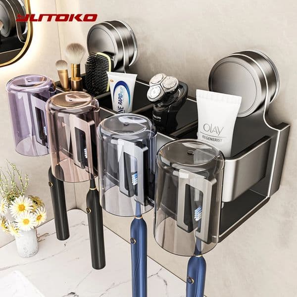 No Need To Drill Suction Cup Toothbrush Storage Rack Bathroom Mouthwash cup Hanging Rack Electric Toothbrush Holder With Cup 260511