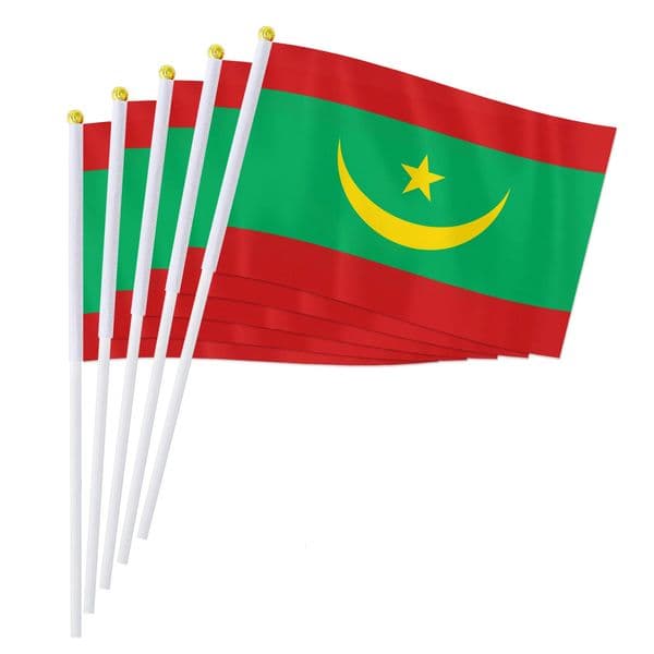PTEROSAUR 1421cm Mauritania Hand Flag Mauritanian National Flag World African Countries Hand Held Small Waving Flag 50/100pcs 260506
