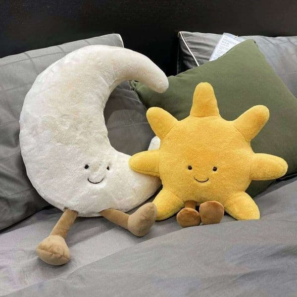 Adorable Smile Face White Moon Yellow Sun Plushie Stuffed Cute Cartoon Weather Plush Toy for Kid Bedroom Decor Sofa Throw Pillow J260512