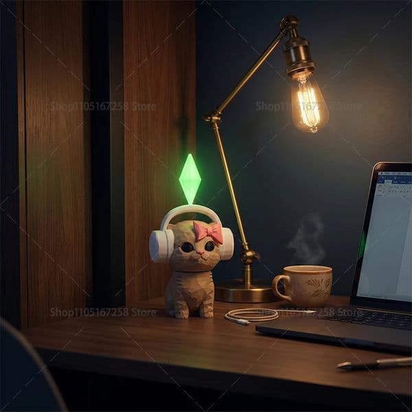 3D Printed The Sims Cat with Headphones Spring Loaded Dancing Figurine Cute Desk Ornament Creative Gift for Gamers 260512