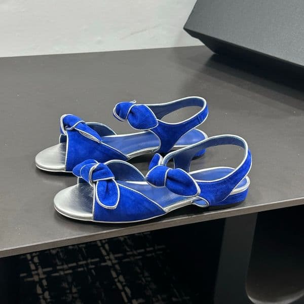Bowtie Embelished Ankle Wrap Suede Flat Sandals Luxury designer women open toe leather beach shoes Top quality casual leather sole shoes Factory Footwear