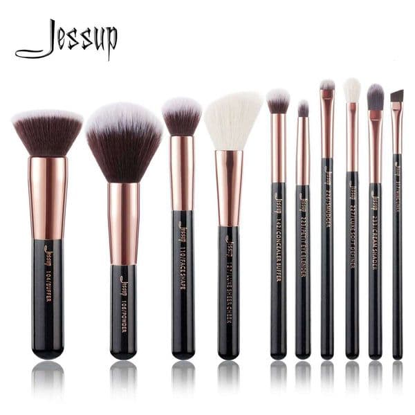 Jessup brushes 10pcs Make up Brush Natural-Synthetic Foundation Powder Contour Blush Eyeshadow Wing Liner Pearl Black 26Y0512