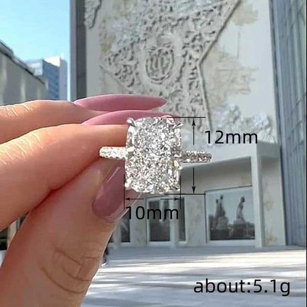 Luxury Geometric Moissanite diamond Crystal Rings for Women Silver Color Fashion Wedding Engagement Party Female Rings Statement Jewelry