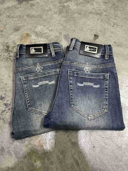 designer Designer Fashion Men's Jeans Spring and summer blue retro color New slim fit small leg denim straight shorts five quarter length pants