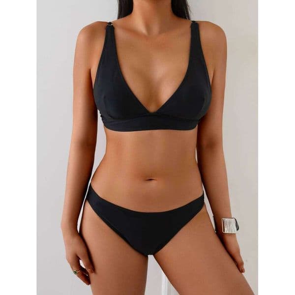 Ladies Bikini Set V-Neck Back Strap Design Adjustable Shoulder Straps High Waist Swimsuit Perfect for Beach And Pool 26W0512