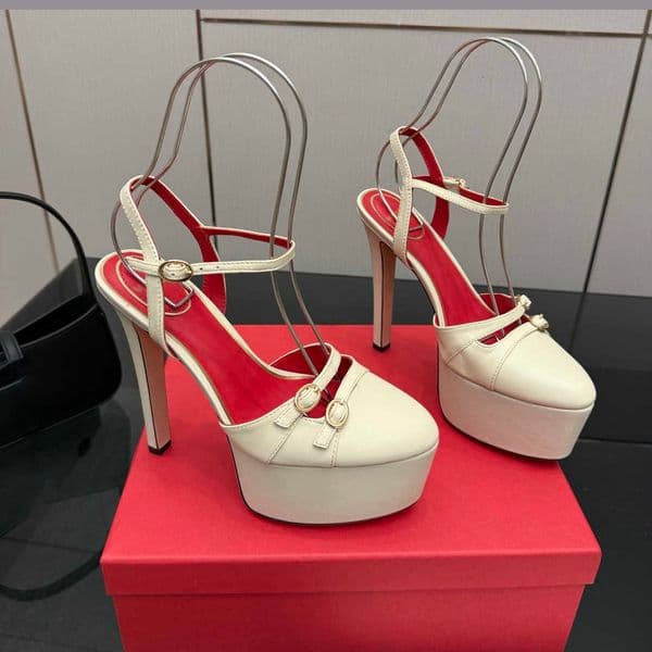 Luxury Women Platform High Heel Sandals Metal Buckle Ankle Strap Chunky Heels Elegant Party Wedding Evening Dress Ladies Shoes 260512