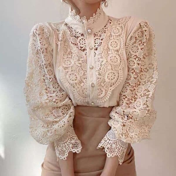 French-Style Loose And Chic Buttoned Heavy Lace With Hollow Floral Patchwork