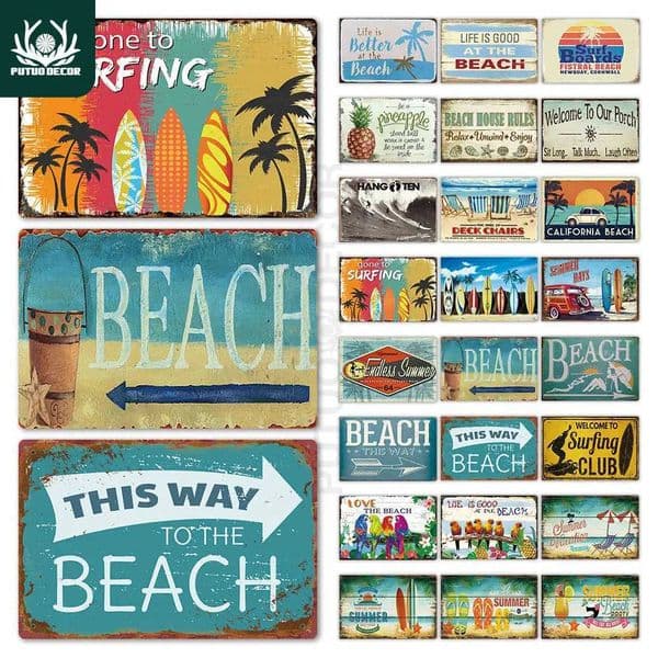 Beach Tin Sign Plaque Metal Vintage Summer Metal Wall Sign Beach Decor for Beach Bar Beach House Seaside Decorative Plate T260512