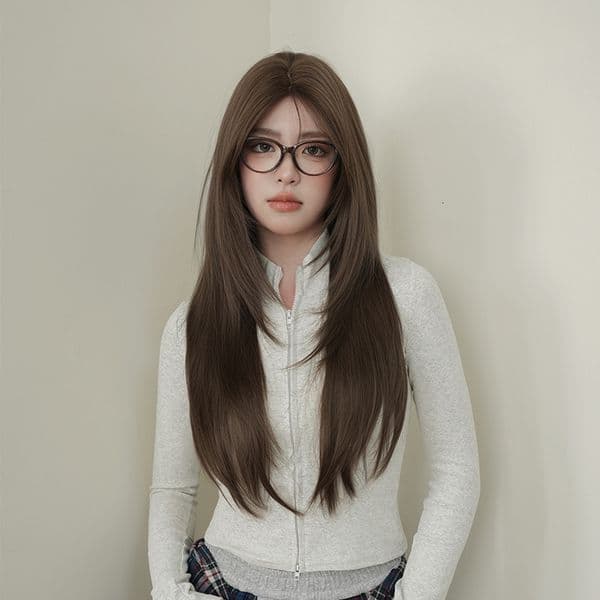 Hit product Japanese Korean new product: women's straight wig with inward curls, popular online, full head cover, synthetic fiber, realistic and comfortable