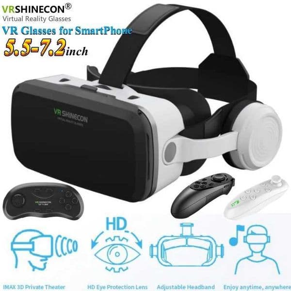 G04EB VR Glasses 3D Virtual Reality Glasses Google Cardboard Box Stereo Mic Headset Helmet for 55-72 PhoneSupport Joystick T260512