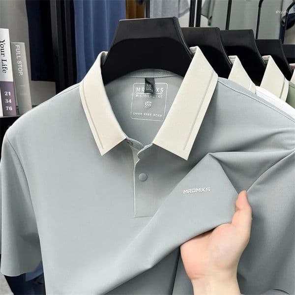 Men's Polos Luxury Brand Short Sleeve Polo Shirt Ice Silk Breathable Letter Embossed Summer Personalized Color Blocked Lapel T-shirt
