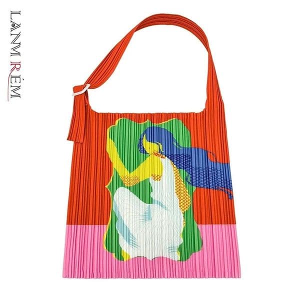 LANMREM Trendy Human Head Pattern Square Pleated Single Shoulder Handbag HighQuality Womens Bags 2DB4942 260512