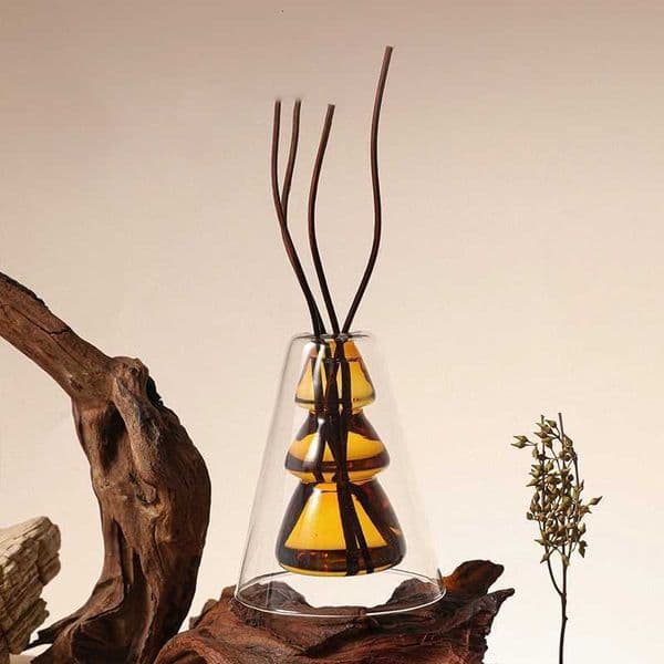 1pc Double-layer Aromatherapy Diffuser Bottle Clear Glass Essential Oil Bottles with Wavy Rattan Sticks 120ml Reed Diffuser OilJ260512
