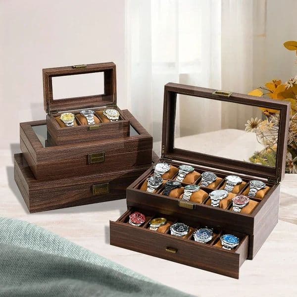Retro Rustic Wooden Watch Box Organizer - 2/3/6/10/12/20-Bit Bracelet Storage Gift Packaging Case for Men And Women 260511