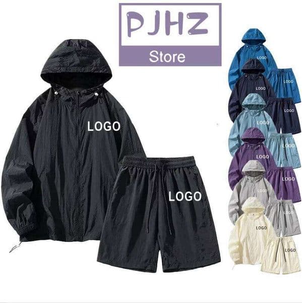 Summer Men Sunscreen Twinset Clothing Breathable Quick Dry Cosy Hooded Top And Short Set Minimalist Style Custom Print Logo J260512