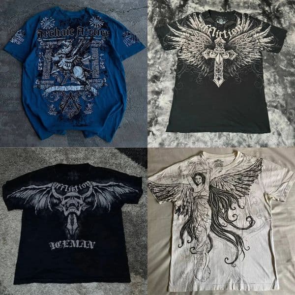 Y2K New Affliction T-shirt Street Vintage Letter Printed Blue Short Sleeve Men Hip Hop Gothic Punk Oversized T shirt Cotton Tops ddmythur