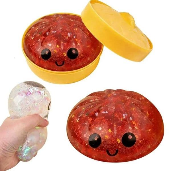 Glitter Dumplings Squishy Toy Soft Slow Resilience Squishy Toy with Steamer Fidget Stress Relief Sensory BallT260512