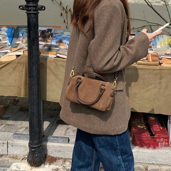 Simple and Fashionable Faux Suede Shoulder Bag Crossbody Womens Small BagBoston Handbag Bolso Mujer 260512