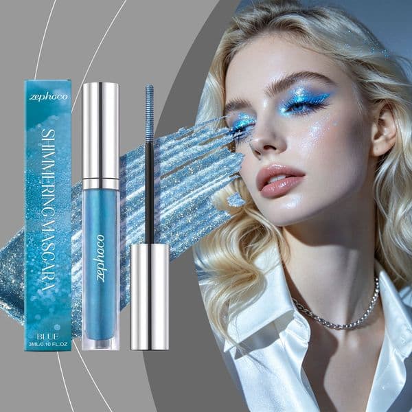 ZDLL Shimmering Blue Mascara 3ml Sparkly Lash Mascara Smooth Glitter Formula Natural Shine Colorful Mascara for Daily Party Eye Makeup