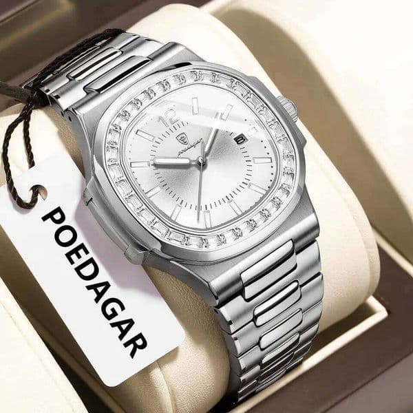 POEDAGAR Luxury Brand Square Male Waterproof Luminous Date Quartz Men's Watches Stainless Steel Fashion Business Men Watch 26Y0512